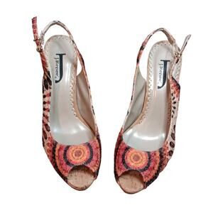 EUC J. Renée Colorful Fabric Steletto Buckle Strap Heel Sandals Size 9